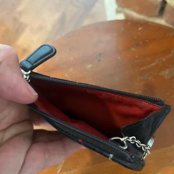 Coach Skinny Mini Wool Tartan Plaid Zip Card Case Keychain Black Leather - Picture 12 of 16